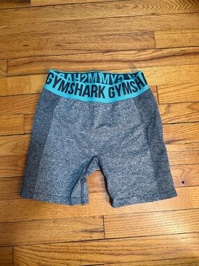 Gymshark Gray Seamless Shorts with Teal Logo Waistband